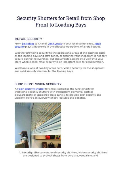 Guide to Security Shutters For Retail Premises