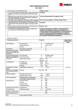 PAROC CGL 20cy DoP | Paroc AB | Lattira Source