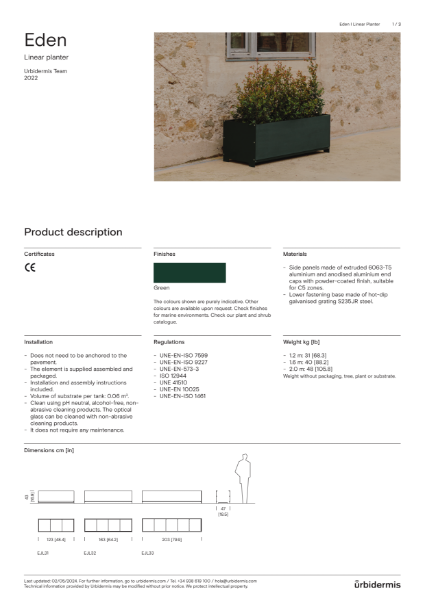 Eden Planter - Linear Planter Data Sheet