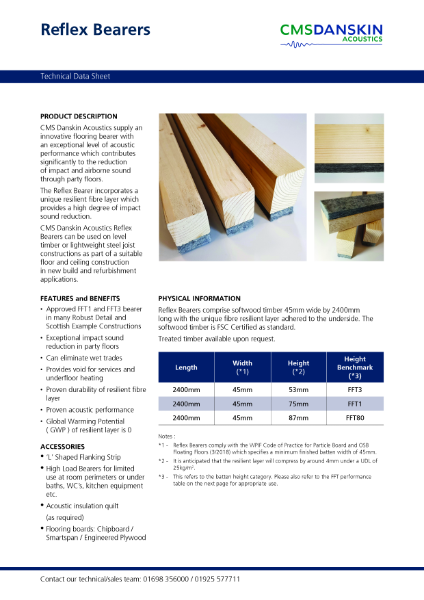 CMS Danskin Acoustics Reflex Bearers Technical Data Sheet Issue 01 2020