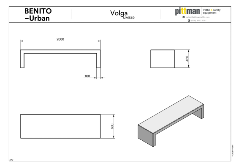 Benito Volga Concrete Bench - Drawings