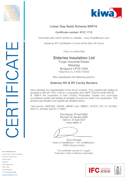 Siderise RH,RV  Cavity Barriers- IFCC 1712 Certificate