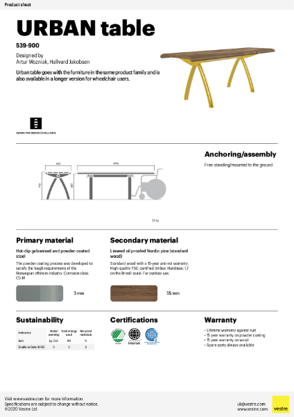 Urban table adapted for wheelchair, free-standing - 539-900