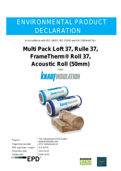 Knauf Insulation Multi Pack Loft 37, Rulle 37, FrameTherm® Roll 37, Acoustic Roll (50mm) EPD - EN - UK&I