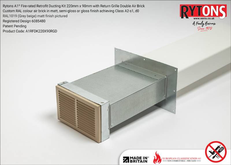 Rytons A1® Fire-rated Retrofit Ducting Kit 220mm x 90mm with Double Air Brick