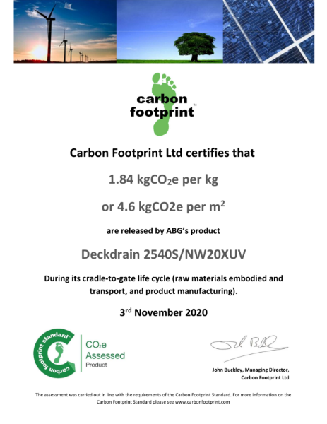ABG Deckdrain 25mm Drainage Geocomposite - Embodied Carbon Certificate