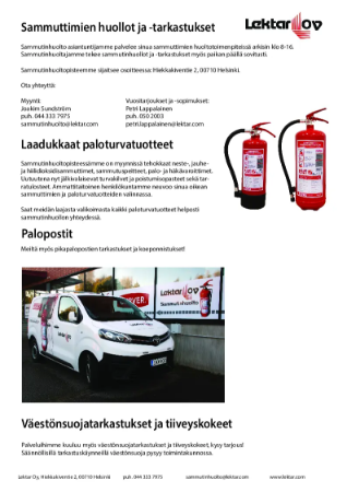 Sammutinhuolto ja -tarkastus esite