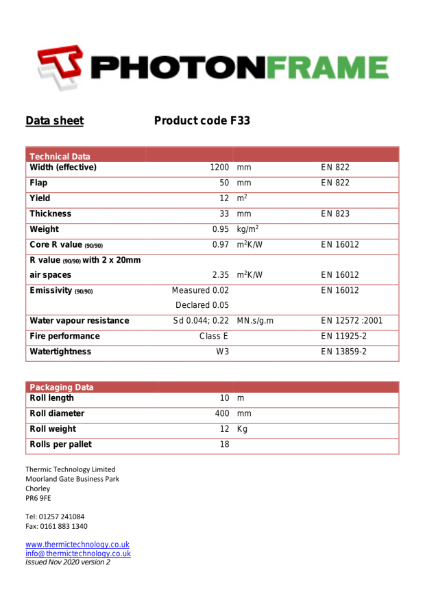 PhotonFrame (standard) Technical Datasheet