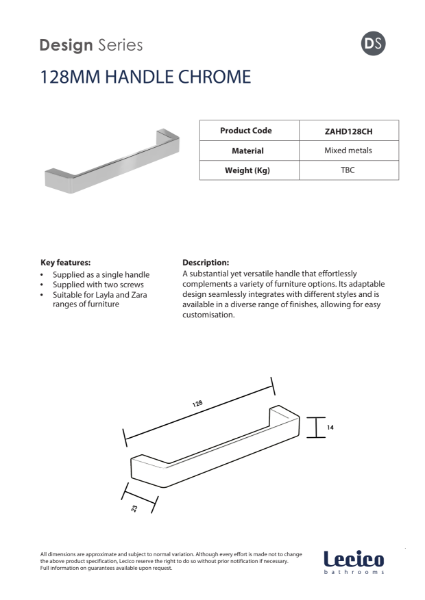 Zara Handle 128 mm - Chrome