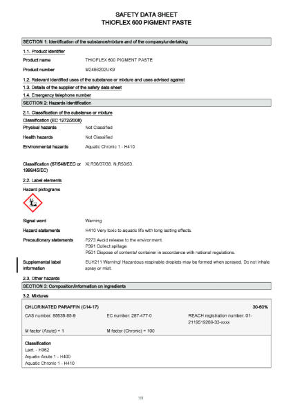 Thioflex 600 Pigment Paste Safety Datasheet