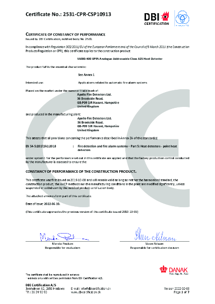 Certificate of constancy of performance