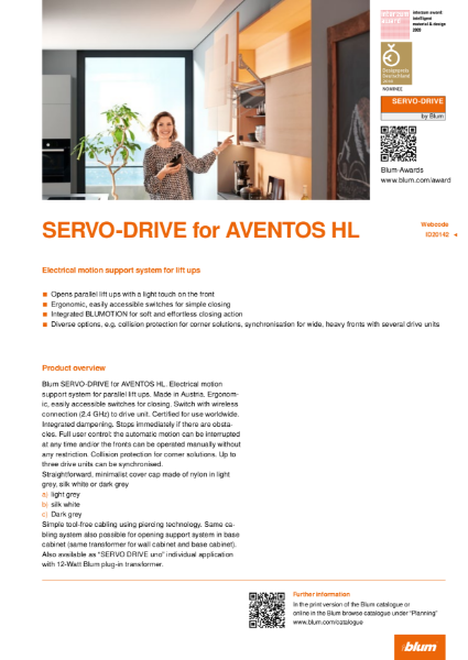 SERVO-DRIVE for AVENTOS HL Specification Text