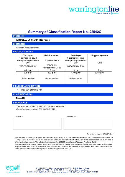 Widoseal-LF 1K   (BRoof T4 Test Certificate)