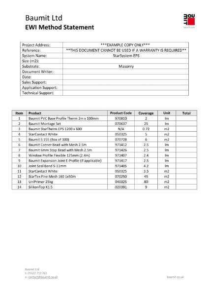 StarSystem EPS - Method Statement