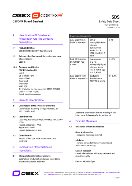 OBEX CORTEX 0280FR Board Sealant - SDS