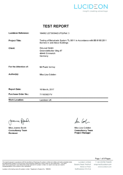 Load Tolerance Test Certificate