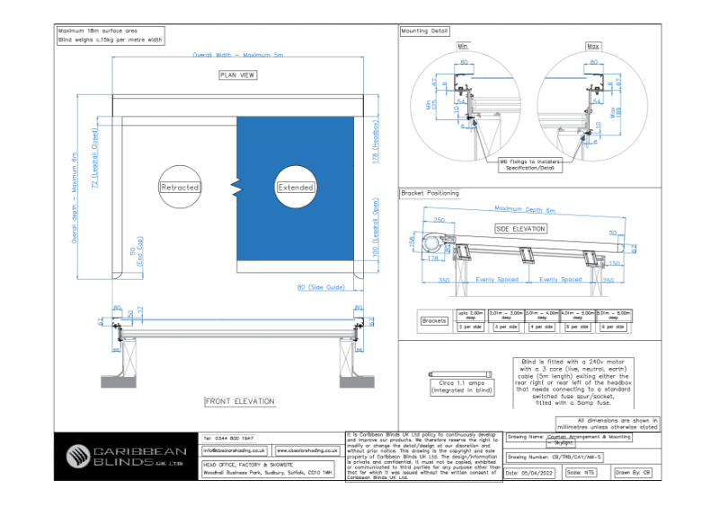 CB - Cayman Blind (Skylight) | General Arrangement & Mounting | External Roof Blind