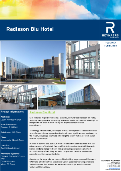 Case Study: Radisson Hotel, East Midlands Airport, featuring CW 50 aluminium curtain wall