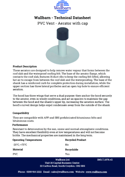 Datasheet - PVC Vent / Aerator with PP Cap