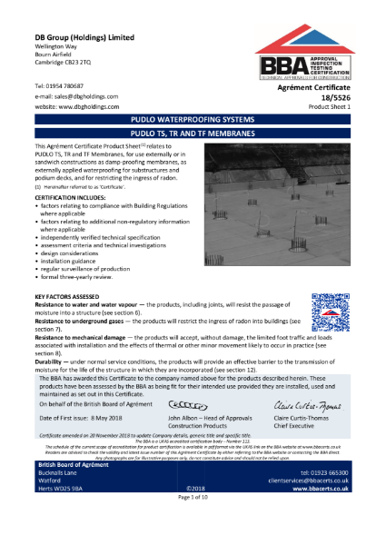 TS TR TF Membrane BBA Certificate 2019