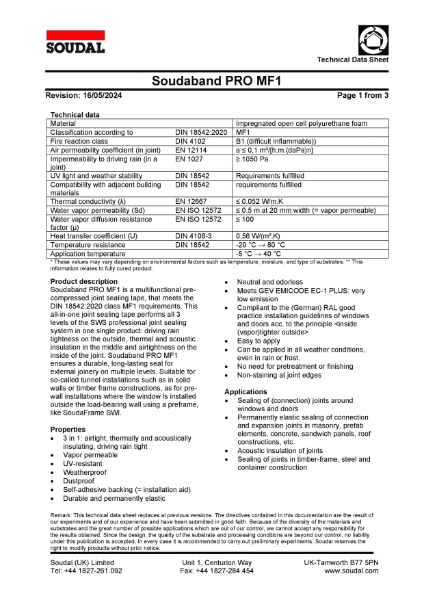 Technical Data Sheet - Soudaband Pro MF1