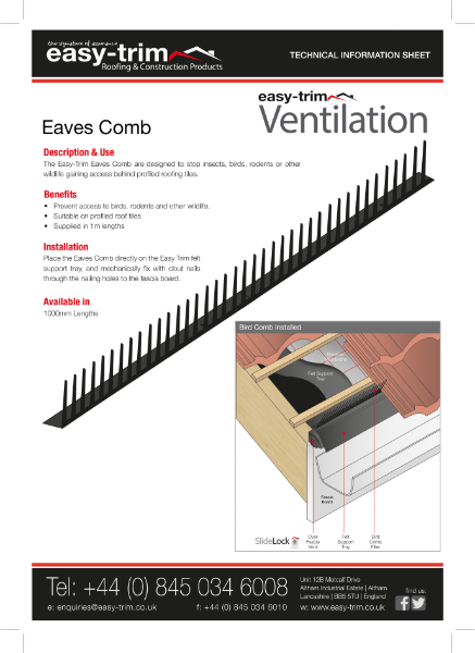 Eaves Comb Datasheet | Easy-Trim Roofing and Construction Products Ltd ...