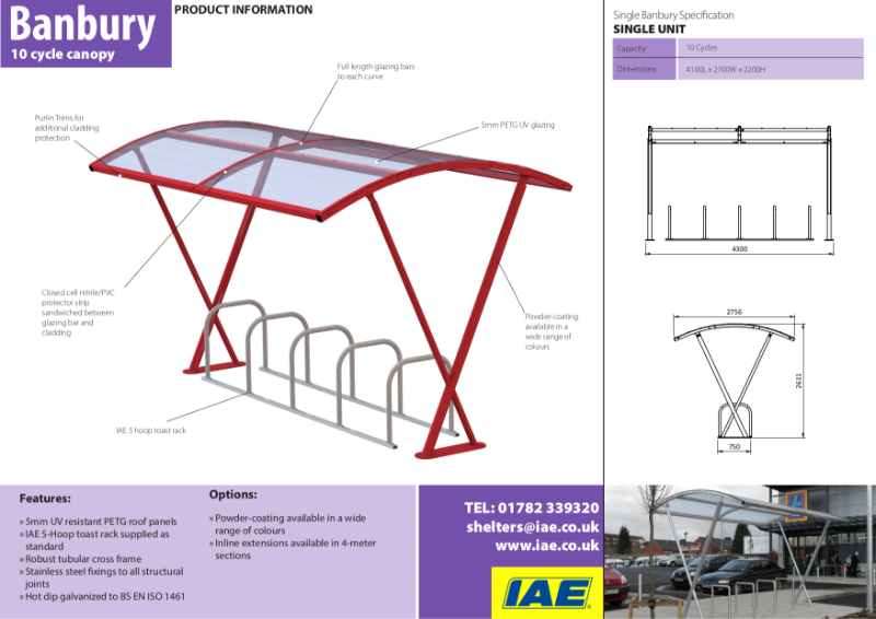 Banbury Cycle Shelter Specification Sheet