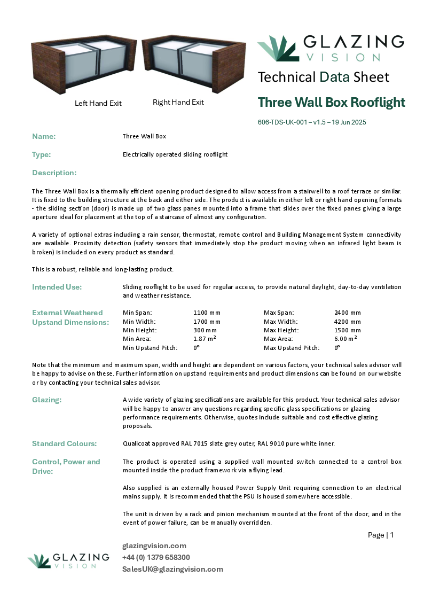 Three Wall Box Data Sheet