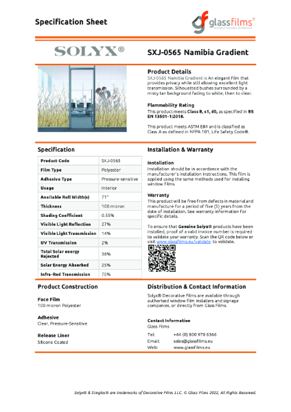 SXJ-0565 Namibia Gradient Specification Sheet