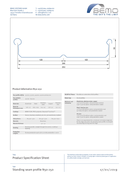 BEMO N50 Standing Seam Profile