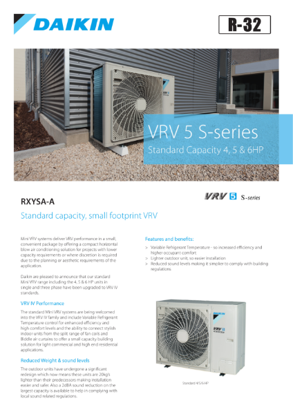 RXYSA-A VRV 5 S-Series Data Sheet