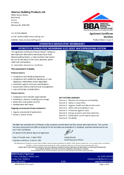 BBA (90/2431) Hydrotech Roofing System