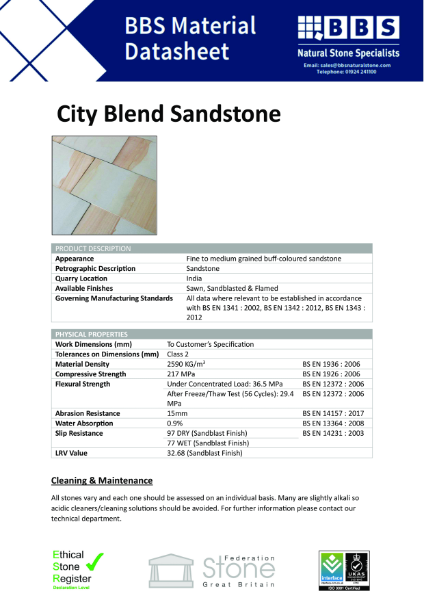 City Blend (Indian Sandstone) - Technical Data