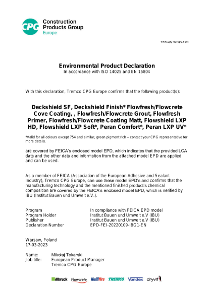 CPG EPD Products based on polyurethane, group 5