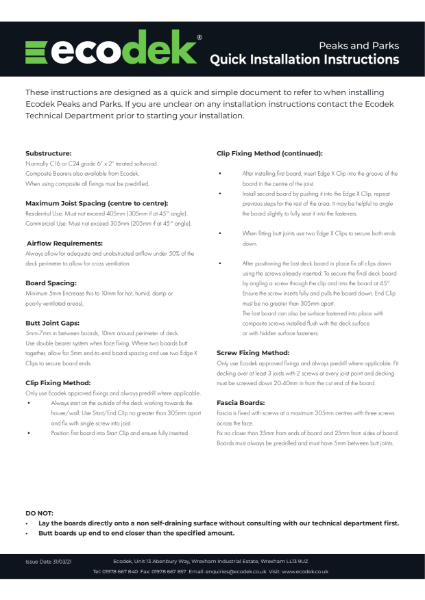 Ecodek Peaks & Parks Capped Composite Decking Installation Instructions