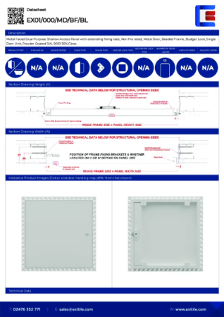 Datasheet - Slimfit Metal Access Panel - Beaded Frame - 2 Hour Fire Rated