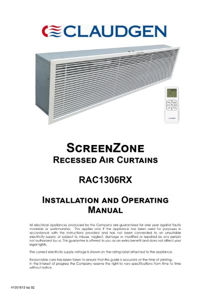 RAC1306RX air curtain user instructions