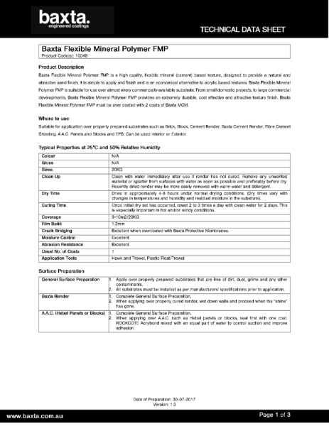 Technical data sheet flexible Mineral Polymer.