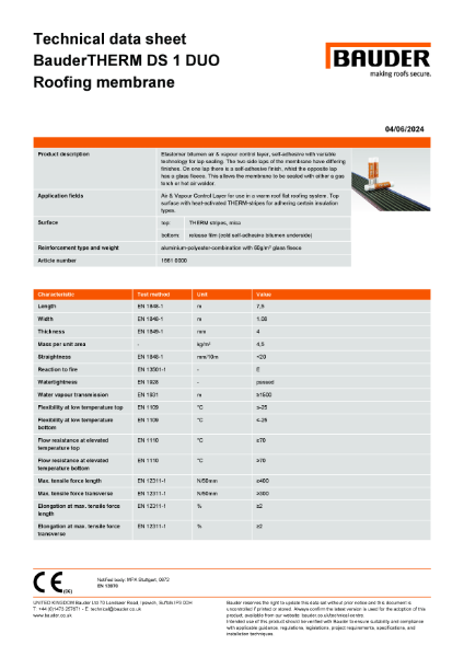 BauderTHERM DS 1 DUO Air and Vapour Control Layer