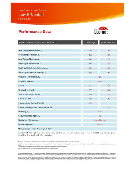 Data Sheet - Medium Low E - LLumar VE35 SR CDF