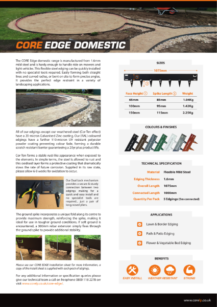 CORE EDGE Domestic Metal Edging Specification Sheet