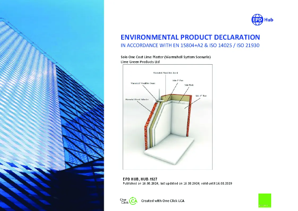 Solo One Coat Lime Plaster (Warmshell System Scenario) - EPD