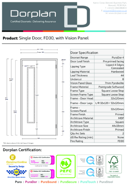 Single Door, FD30, with Vision Panel