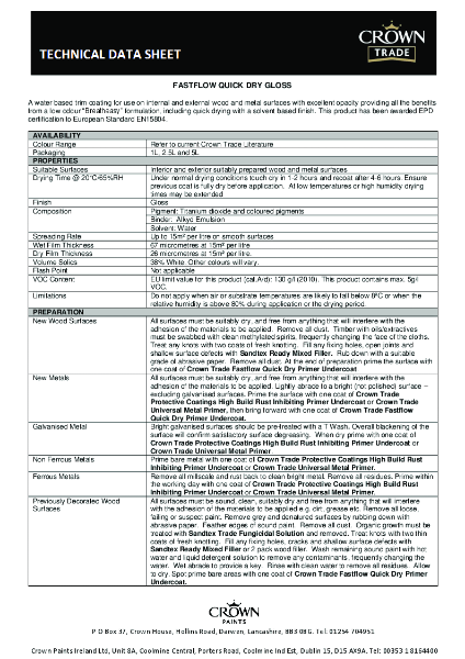 Fastflow QD Gloss Technical data Sheet