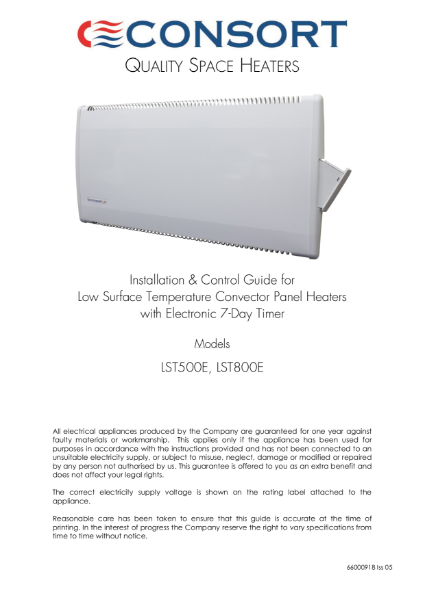 LSTE Panel Heater user instructions