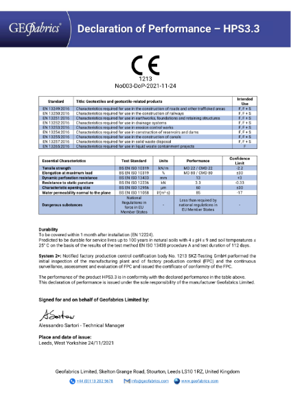 Declaration of Performance – HPS3.3 - UKCA