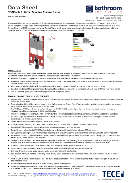 TECEocta 2.0 WC Cistern Frame Data Sheet