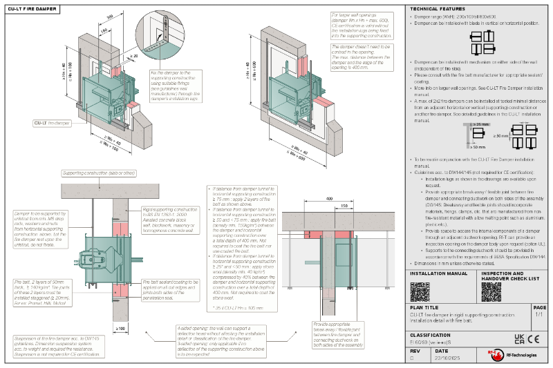 CU-LT DW145 compliant installation guide - rigid wall