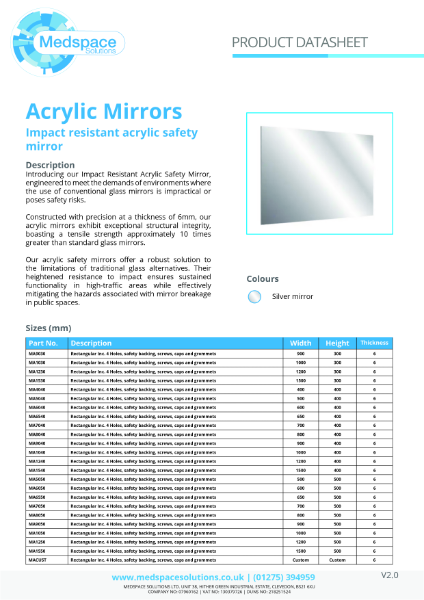 Mirrors - Acrylic – Product Data Sheet