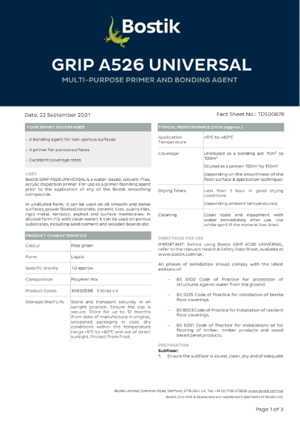 Bostik Grip A526 Universal Primer - Technical Data Sheet